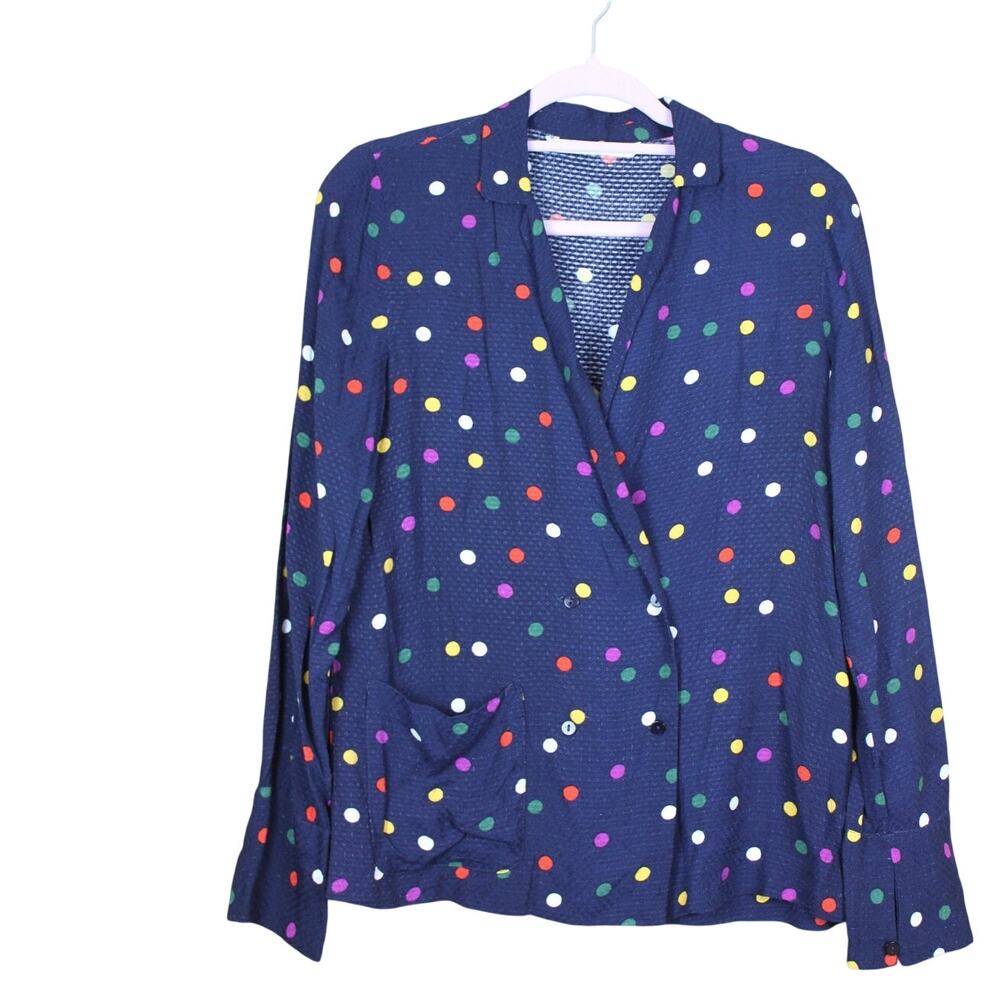 Zara Trafaluc Navy Blue Colorful Polka Dots Long Sleeve Lightweight Blazer Small